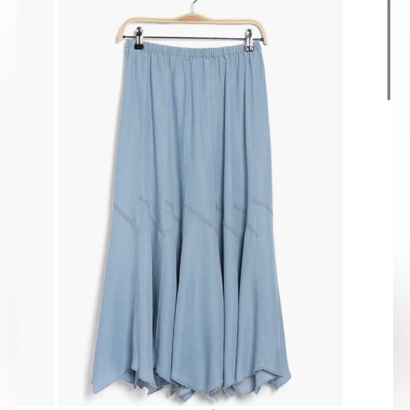 Philosophy Skirt Blue Chambray Sz Med Pull-On Angled A-Line Seamed Rock-A-Billy - Picture 8 of 16